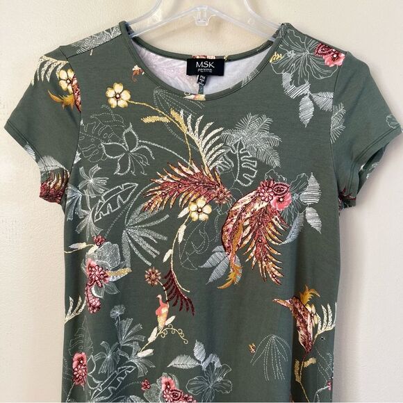 MSK Women's Green Multicolored Short Sleeve Casual Sheath Dress Coquette Size PM - Picture 3 of 13